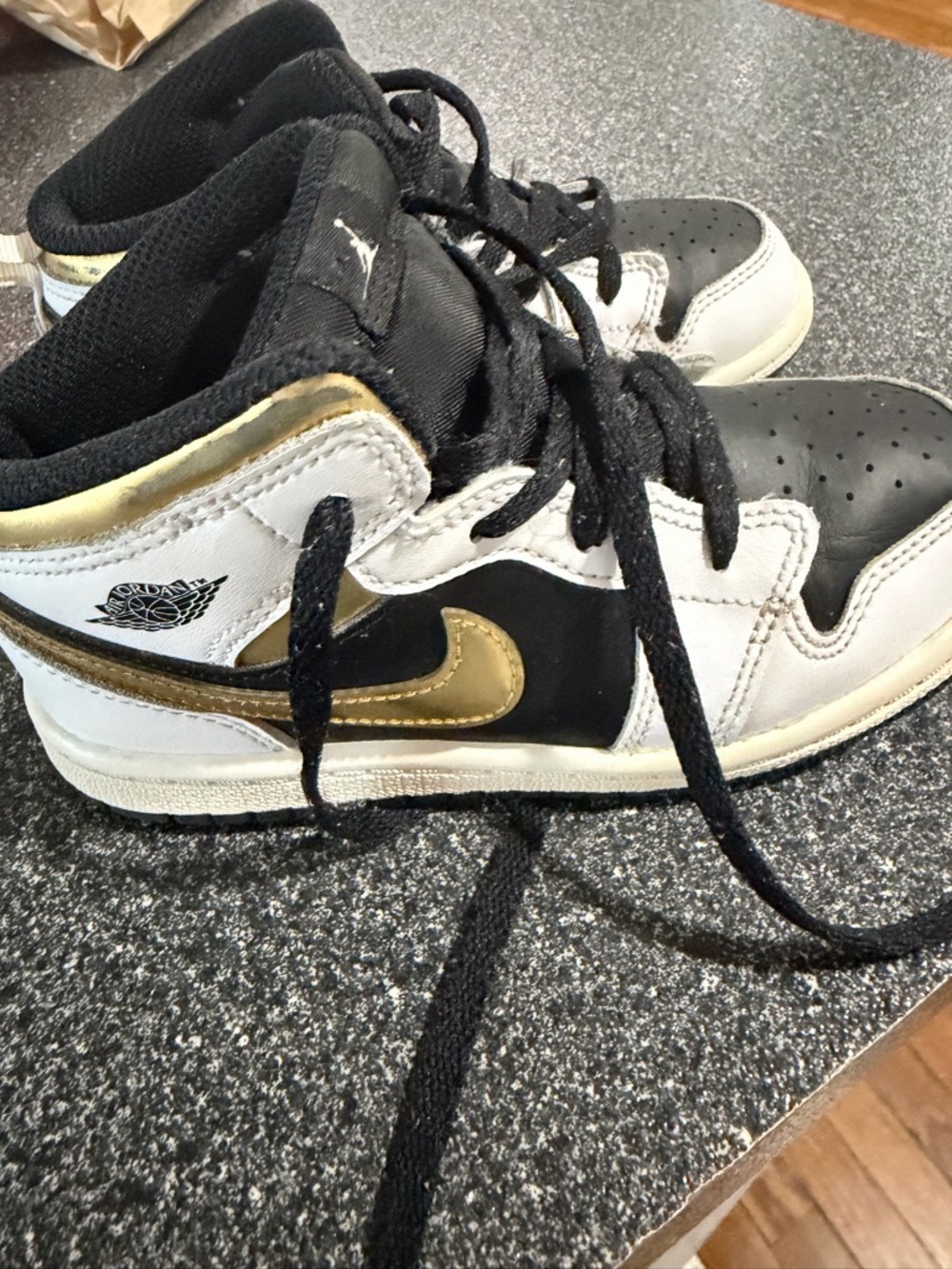 Jordan Kids Black White Gold High-Top Sneakers